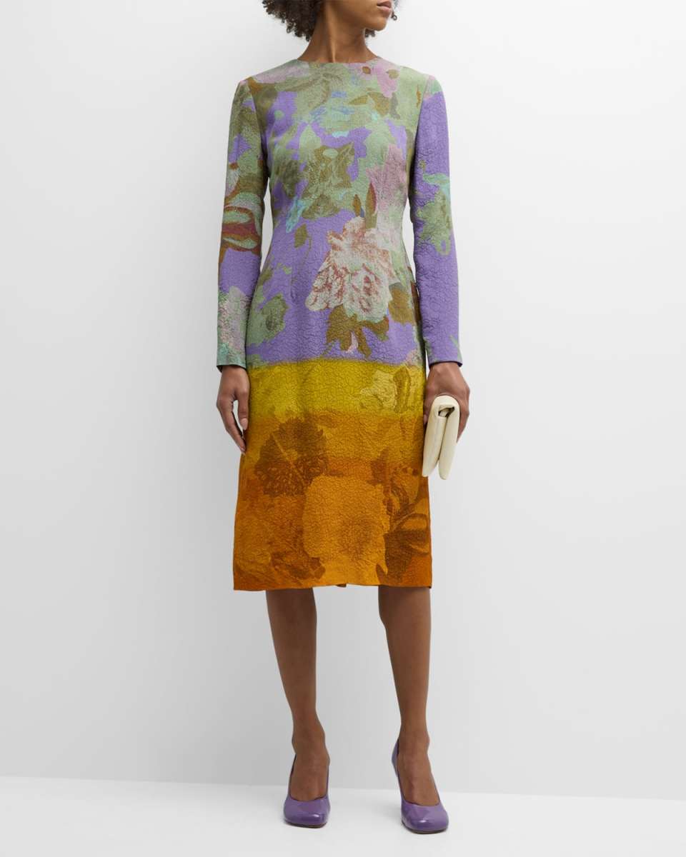 Delavina Ombre Floral Print Midi Dress