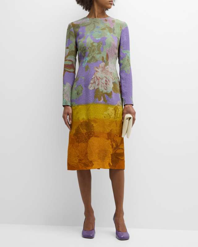 Delavina Ombre Floral Print Midi Dress