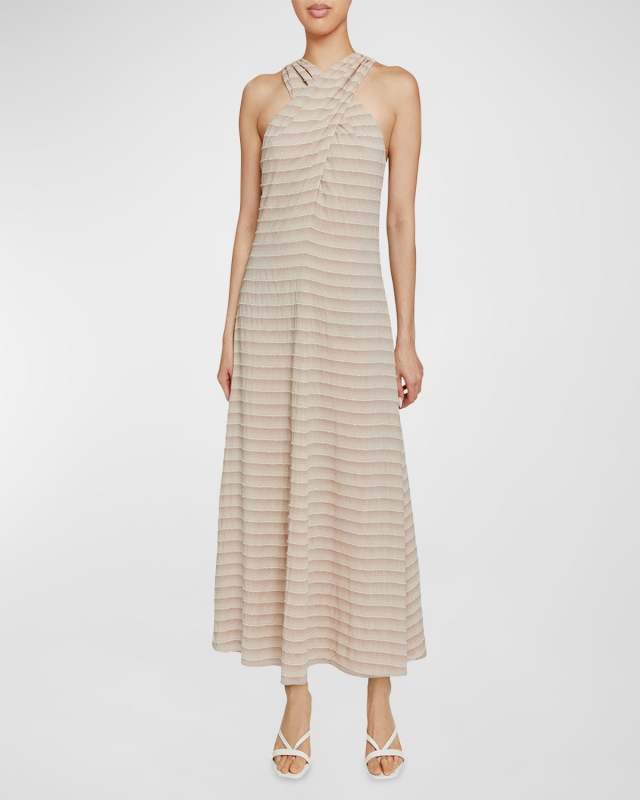 Rudi Striped Crossover Halter Maxi Dress