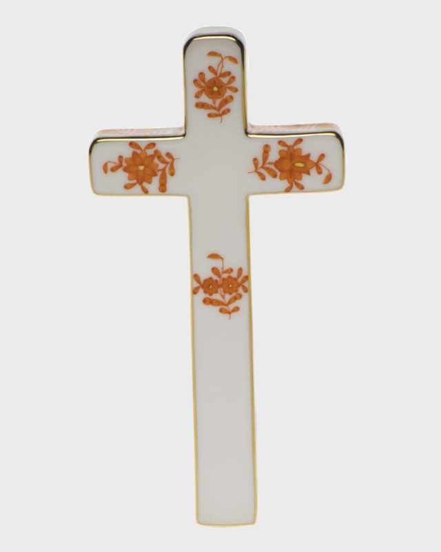 Chinese Bouquet Decorative Porcelain Cross - Rust