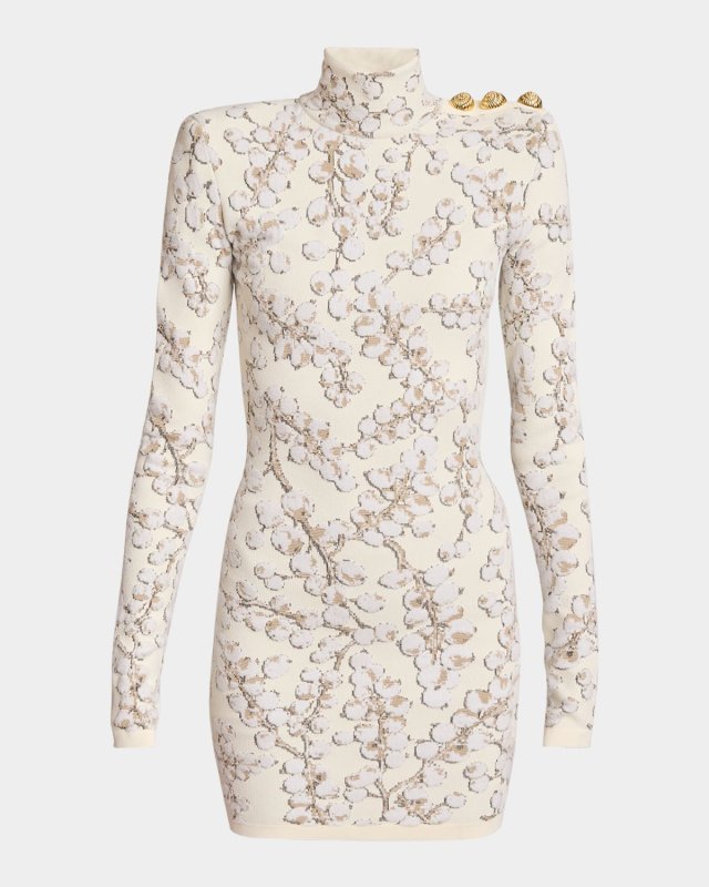 Long-Sleeve Velvet Groseille Knit Mini Dress