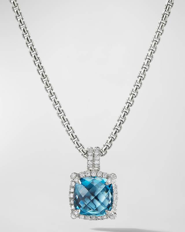 9mm Chatelaine Hampton Blue Topaz Pendant Necklace with Diamonds