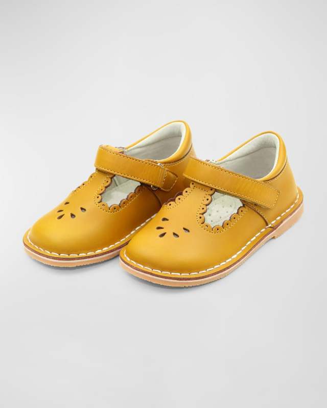 Girl's Angie Scalloped Leather T-Strap Mary Jane Flats, Baby/Toddler/Ki