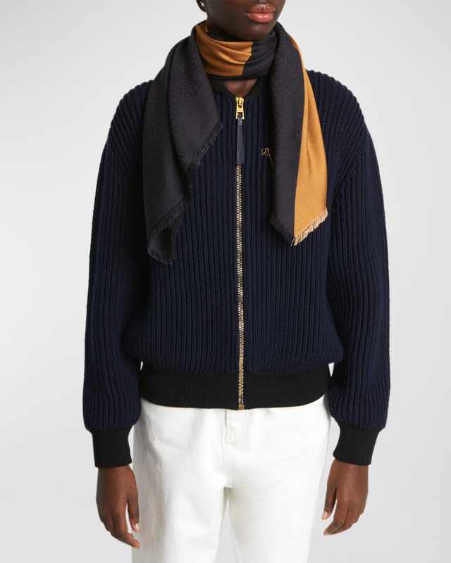 Fringed Color Block Wool & Silk Square Scarf