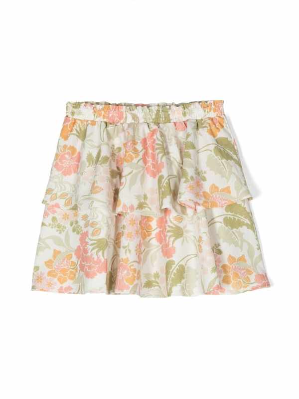 floral-print layered skirt