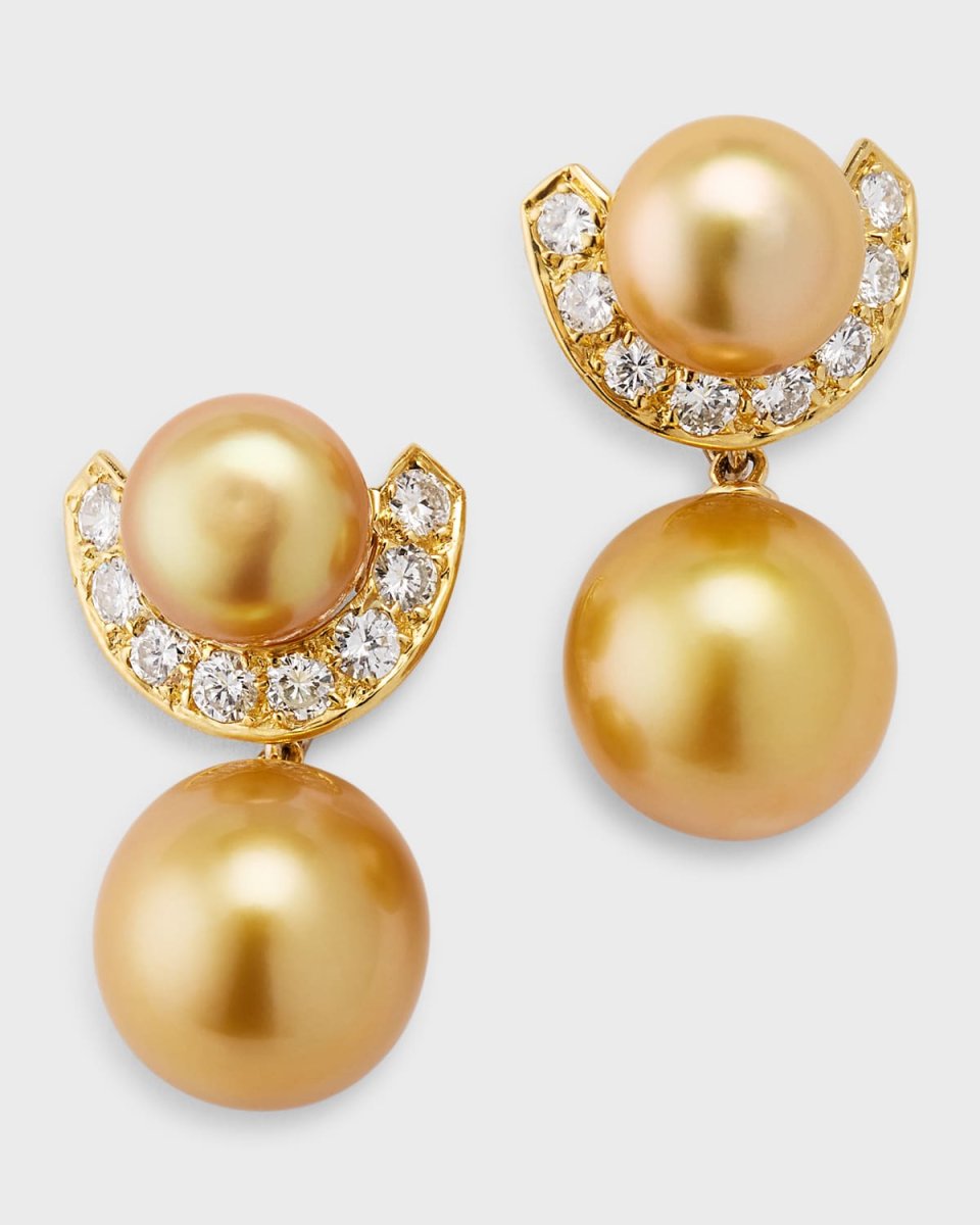 18k Yellow Gold South Sea Pearl and Diamond Earrings