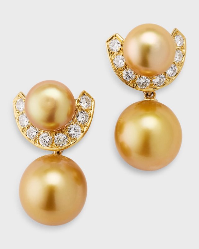 18k Yellow Gold South Sea Pearl and Diamond Earrings