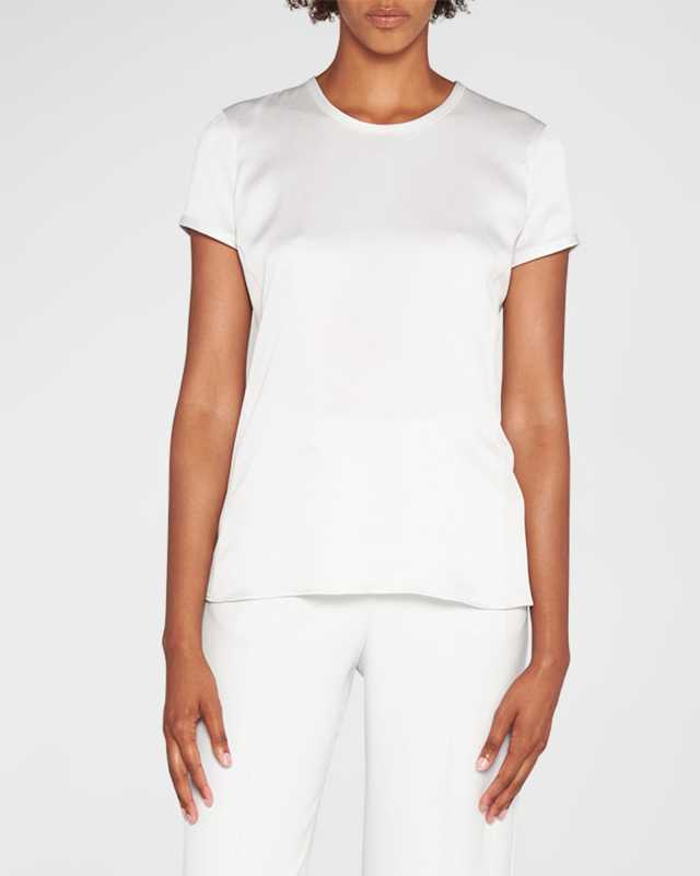Crewneck Short-Sleeve Silk T-Shirt