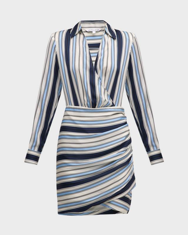 Arceli Stretch-Silk Long-Sleeve Mini Dress