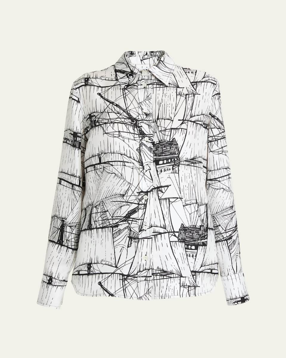 Nautical Printed Silk Blouse