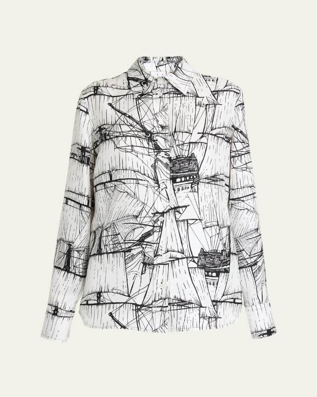 Nautical Printed Silk Blouse