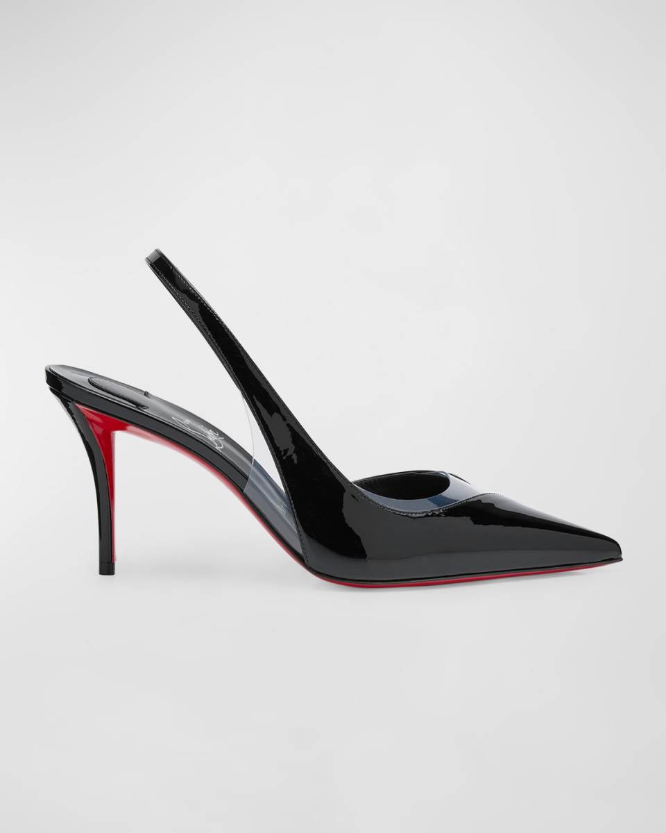 Posticha Patent PVC Red Sole Slingback Pumps
