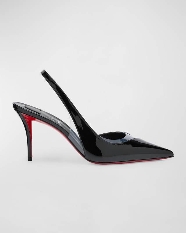 Posticha Patent PVC Red Sole Slingback Pumps
