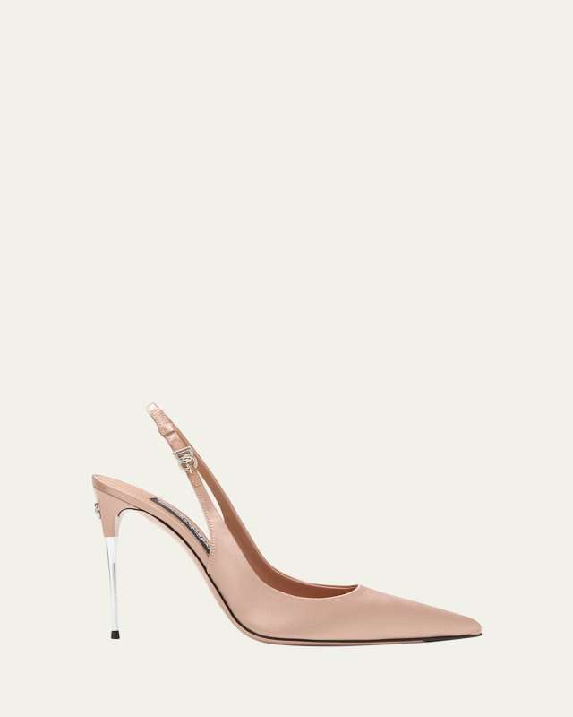 Satin Metallic-Stiletto Slingback Pumps