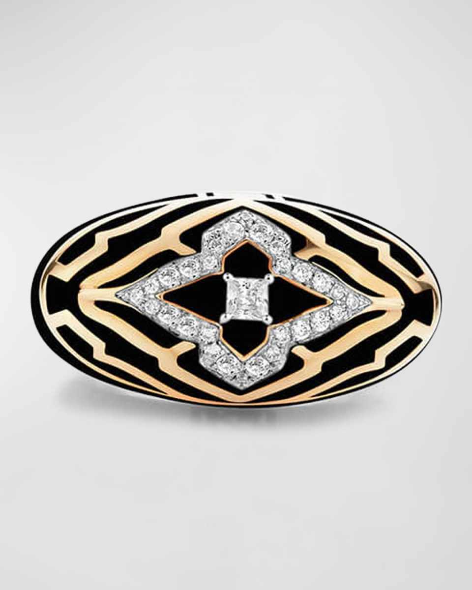 18K Yellow Gold Piano Black New York Vivacious Ring, Size 6.5