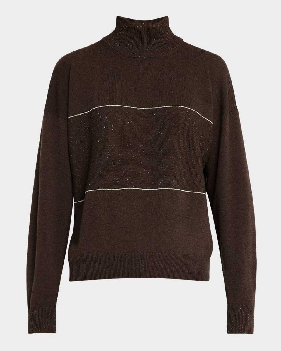 Mock-Neck Shimmer Knit Sweater