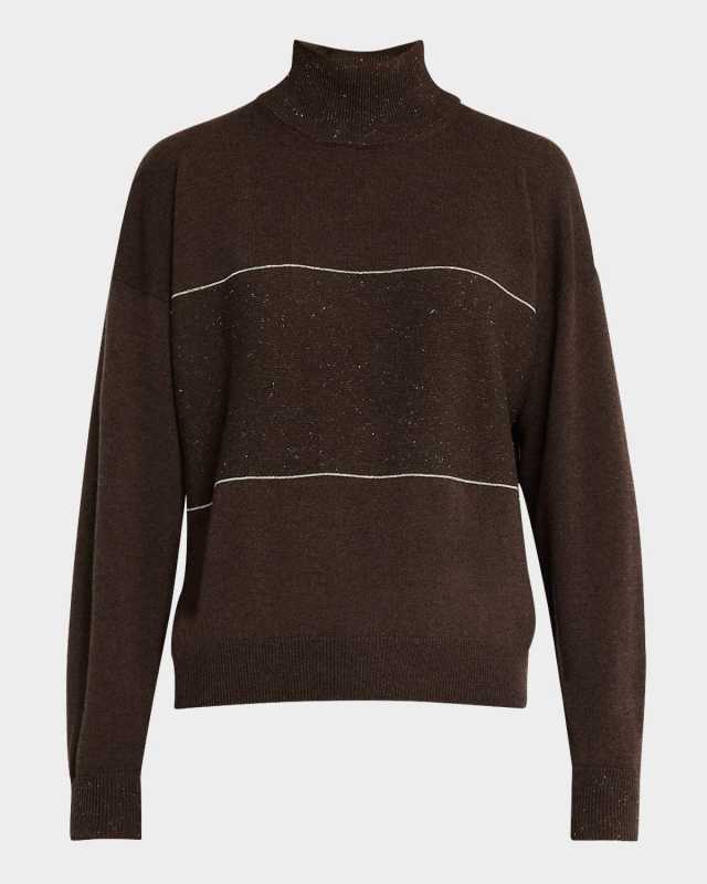 Mock-Neck Shimmer Knit Sweater
