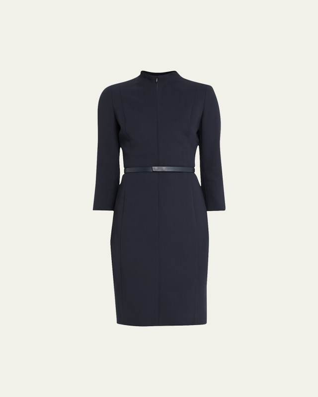 Split-Neck Double-Face Wool Sheath Dress