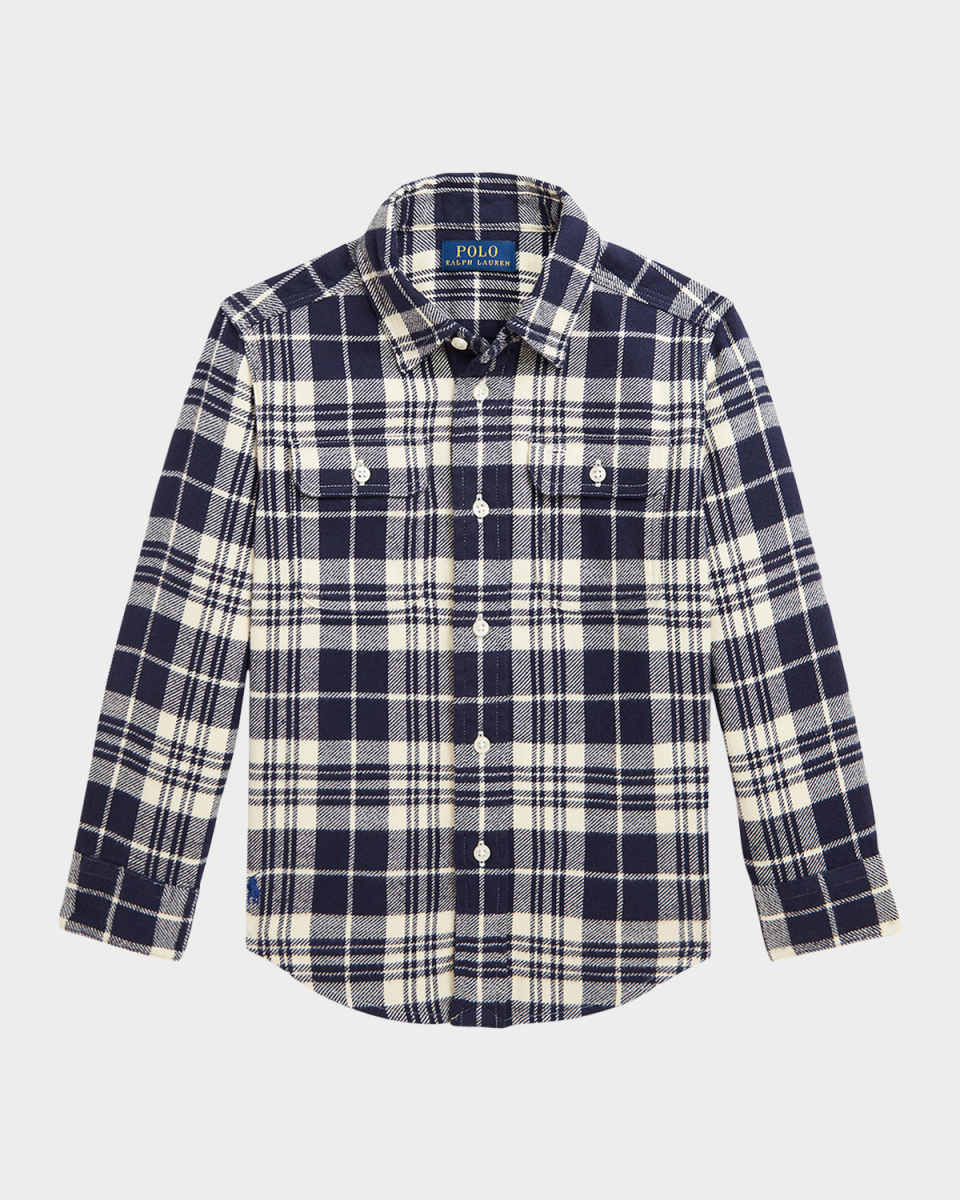 Boy's Brushed Flannel-Print Sport Shirt, Size S-X