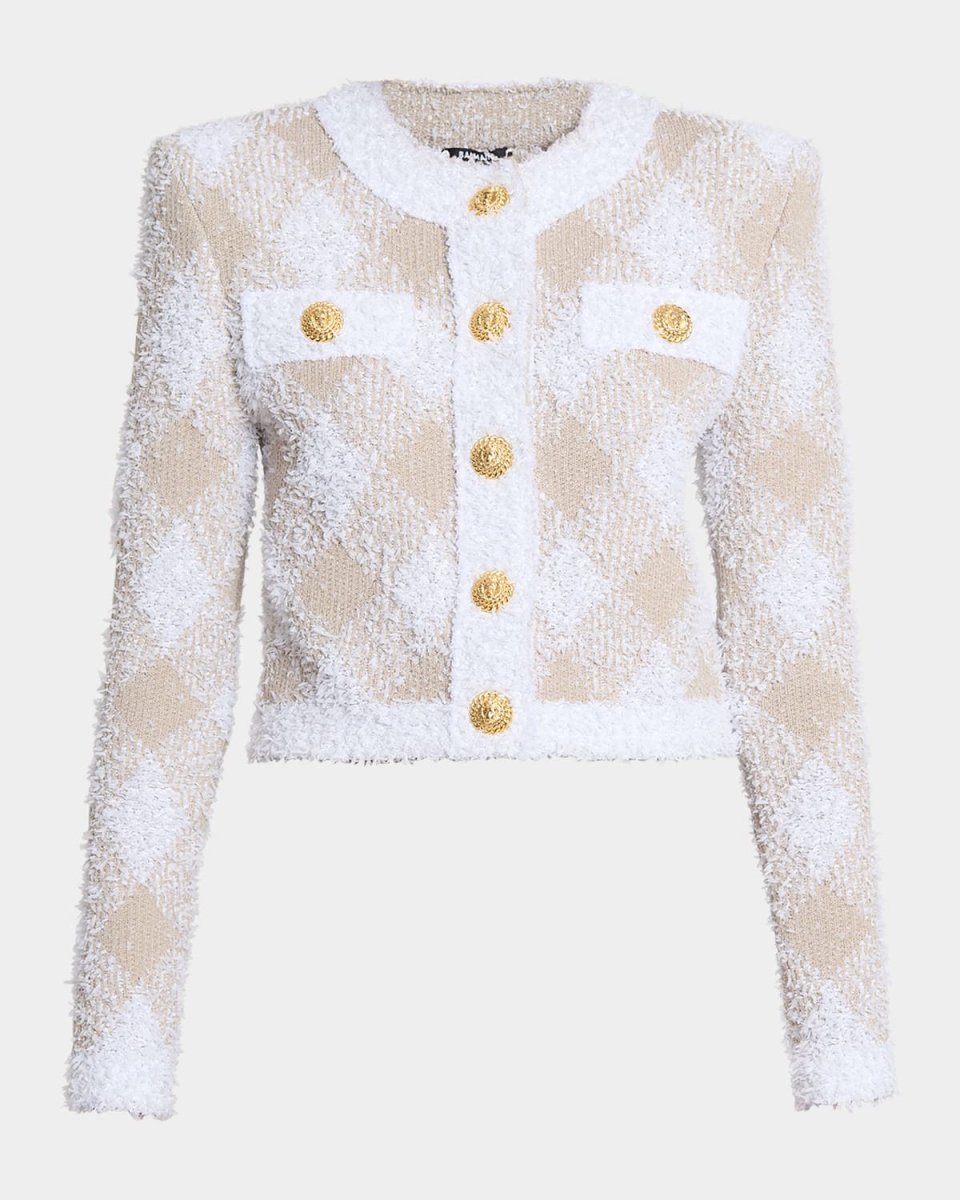 Vichy Check Tweed Knit Crop Jacket