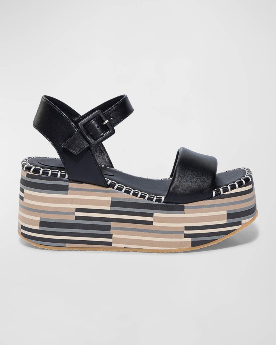 Leather Ankle-Strap Wedge Platform Sandals