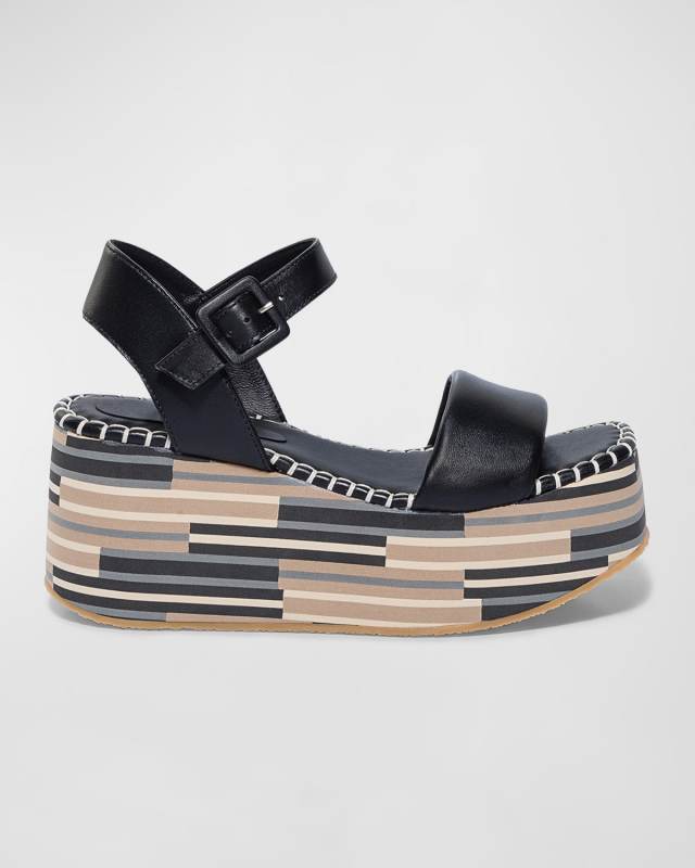 Leather Ankle-Strap Wedge Platform Sandals