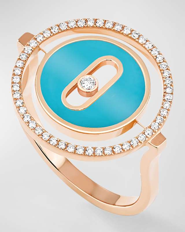 LUCKY MOVE 18K ROSE GOLD DIAMOND TURQUOISE RING