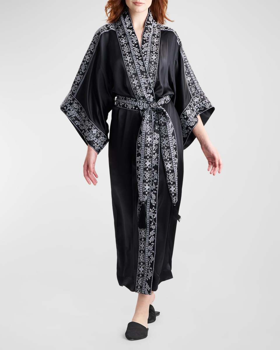Ysobel Floral-Embroidered Silk Rob
