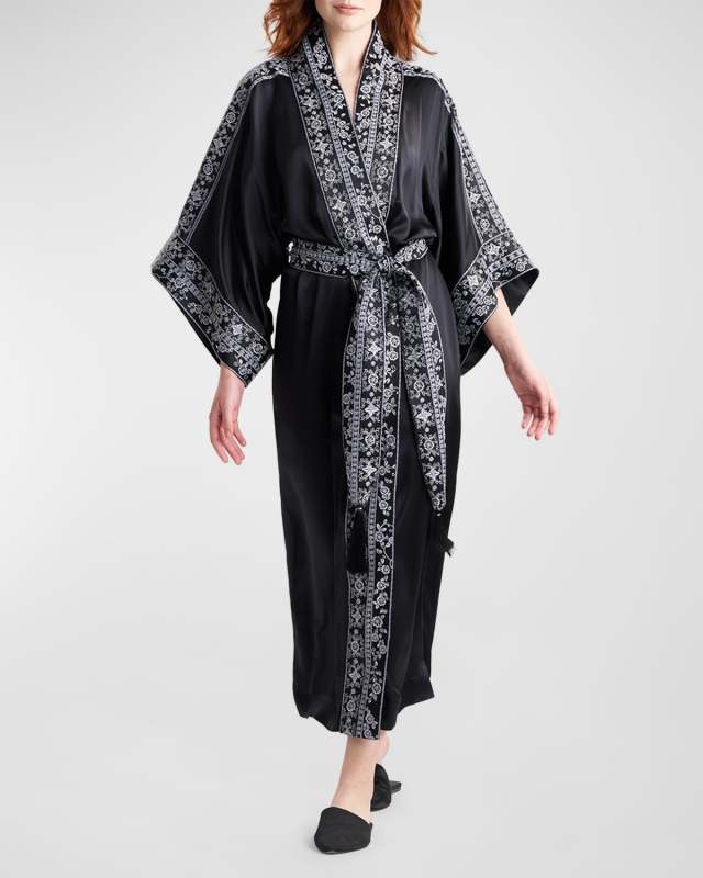 Ysobel Floral-Embroidered Silk Rob