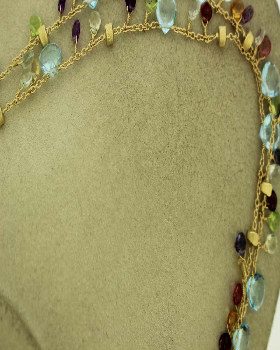 18K Yellow Gold Paradise Gemstone Necklace, Long