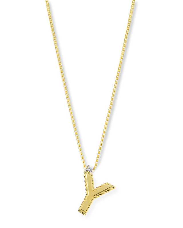 Princess 18K Yellow Gold Diamond Initial Necklace, Y