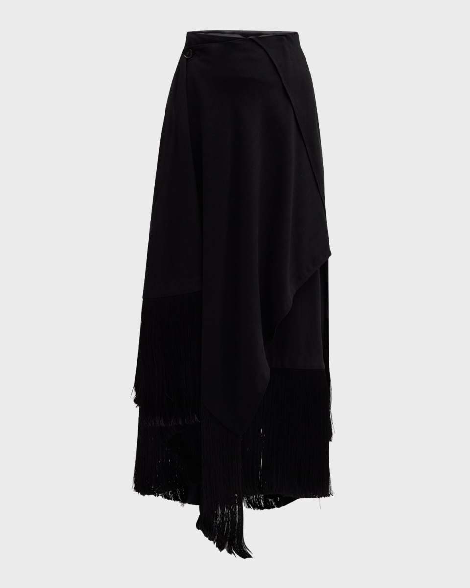 Fringed Wrap A-Line Maxi Skirt