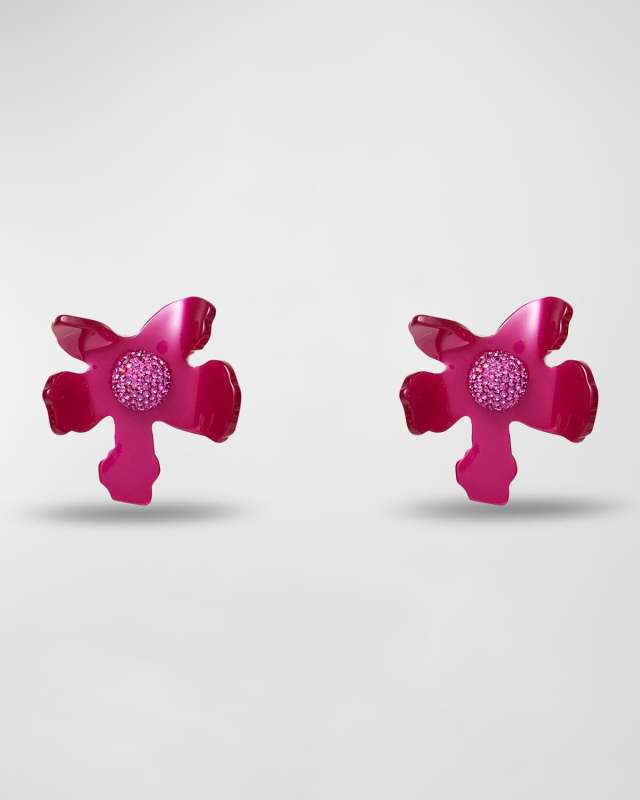 Crystal Lily Button Earrings, Raspberry