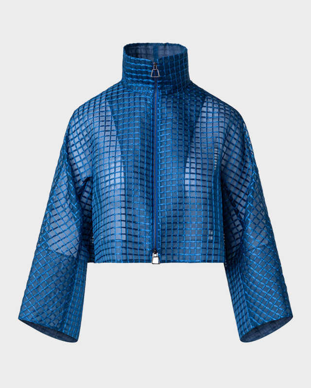 Mimi Grid Embroidered Crop Zip Jacket