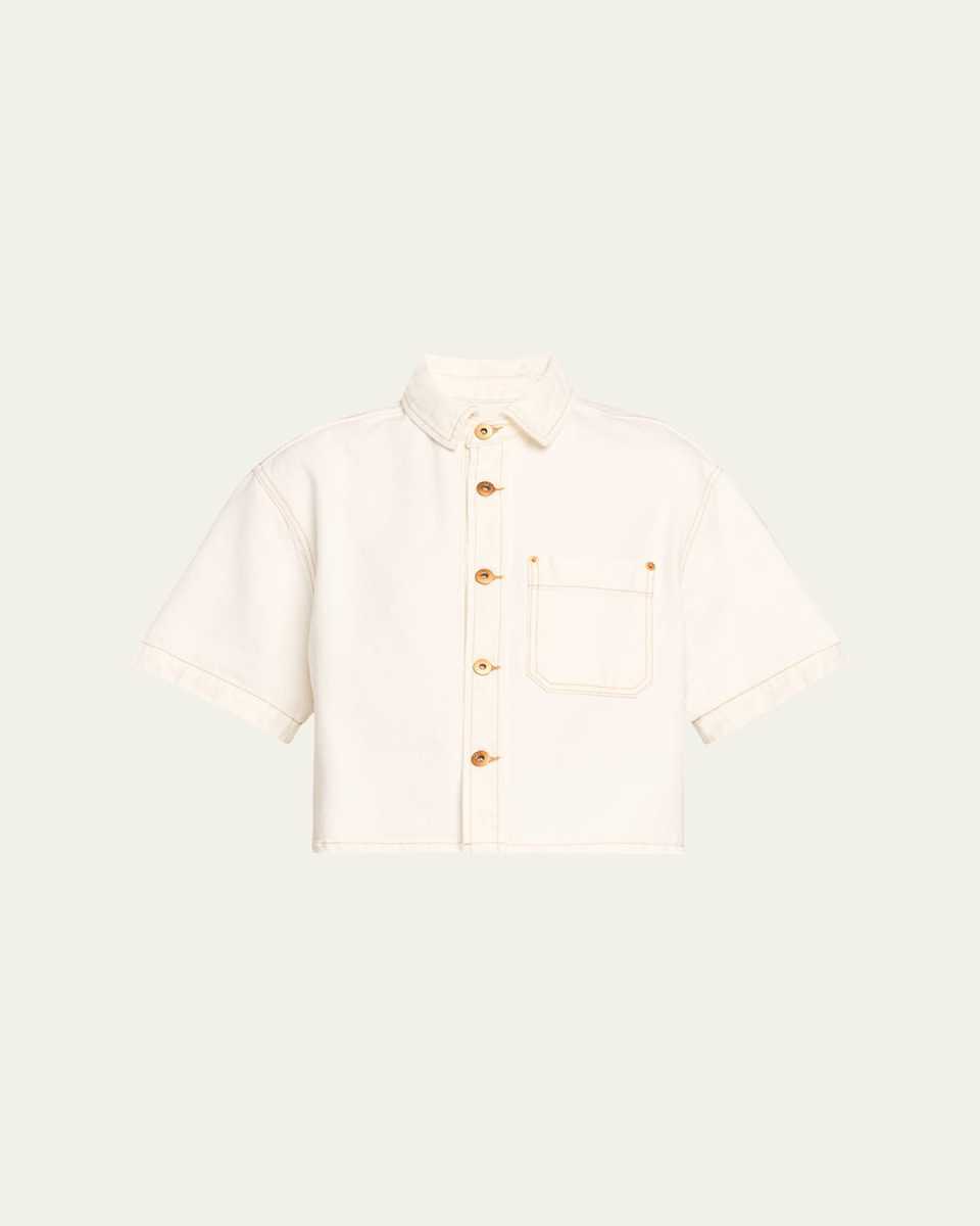 Cara Short-Sleeve Denim Cropped Shirt
