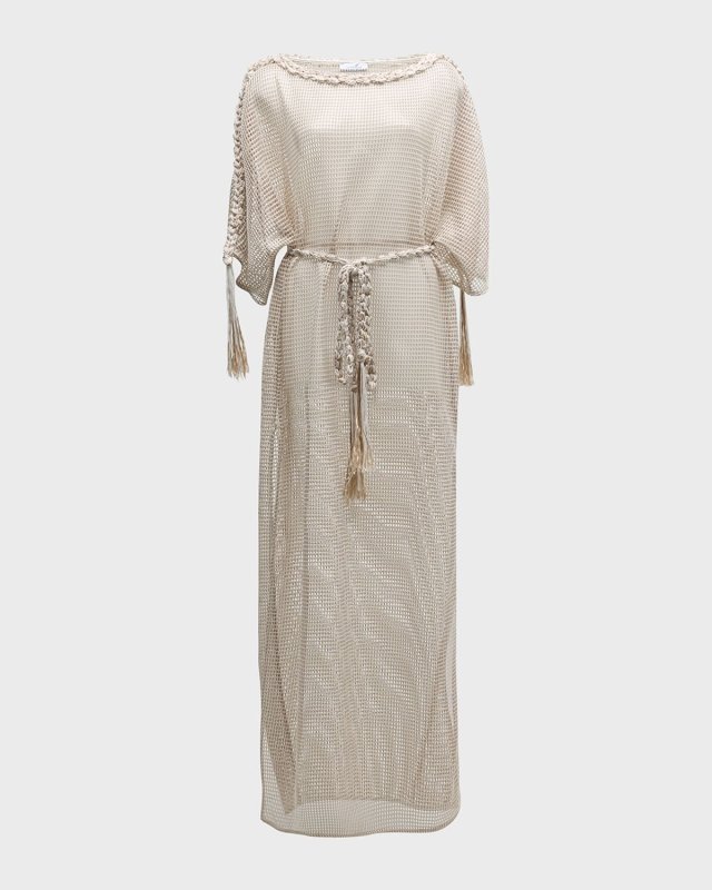 Lace Look Maxi Belted Dress with Hand Crochet Details