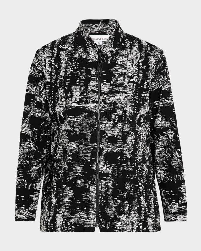 Zip-Front Melange Knit Jacket