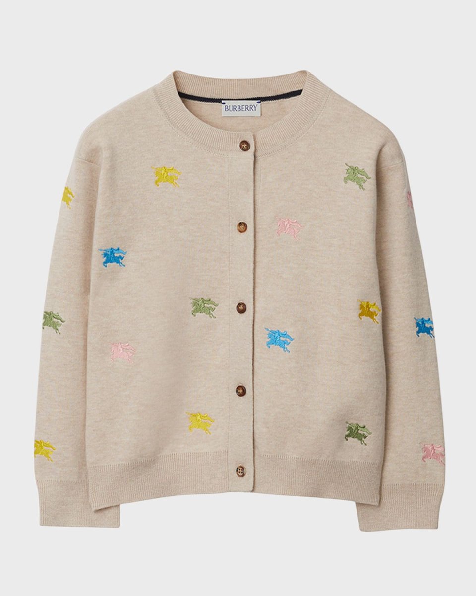 Girl's Cordelia EKD Embroidered Cashmere-Blend Cardigan, Size 3-14