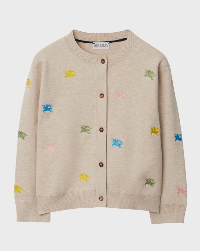 Girl's Cordelia EKD Embroidered Cashmere-Blend Cardigan, Size 3-14