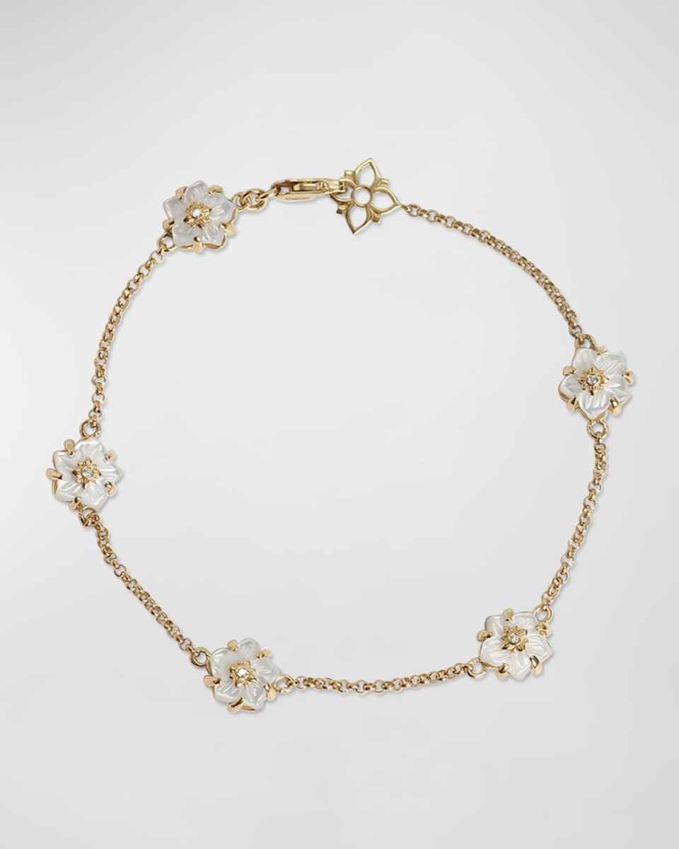 White Mother of Pearl and White Diamond Bracelet in 18K Gold
