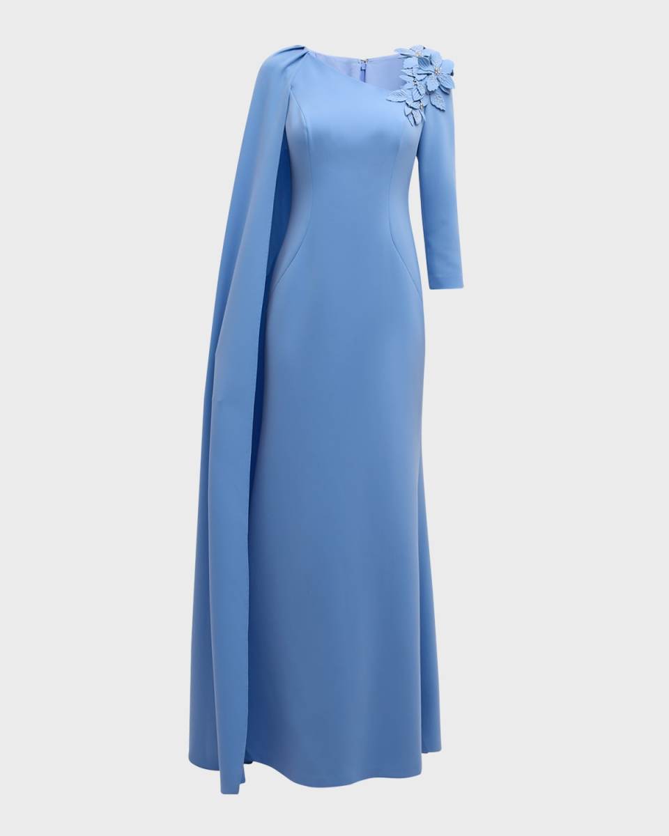 Asymmetric Cape-Sleeve Gown