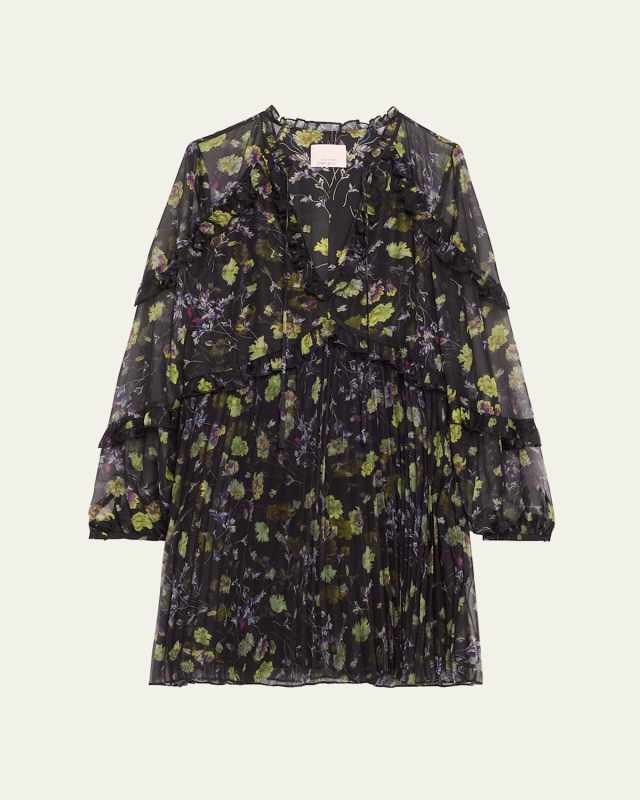 Robin Sheer Floral Long-Sleeve Mini Dress