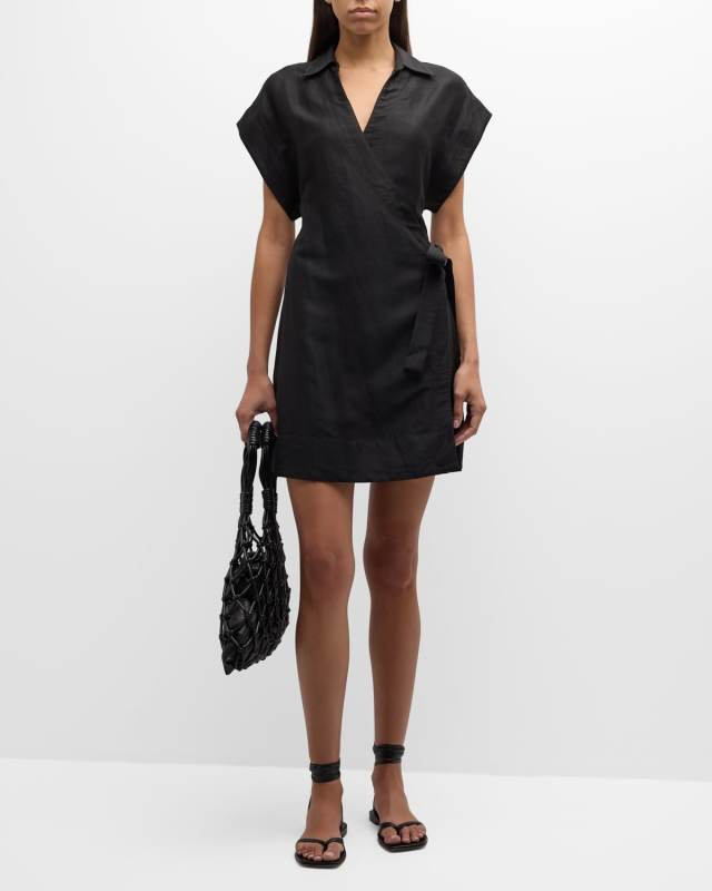 Arita Linen-Blend Mini Wrap Dress