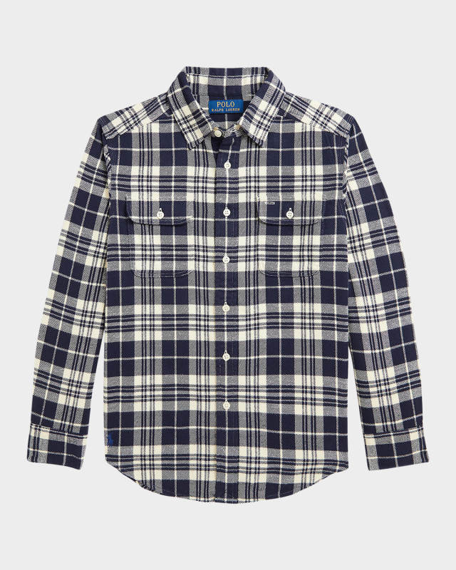Boy's Brushed Flannel-Print Sport Shirt, Size 2-7