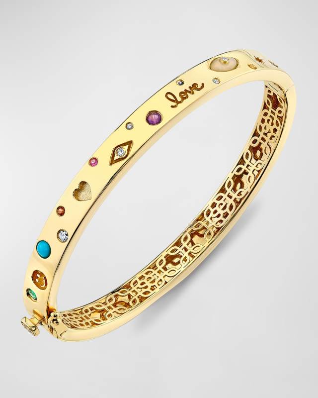 14K Gold Iconography Hinge Bangle