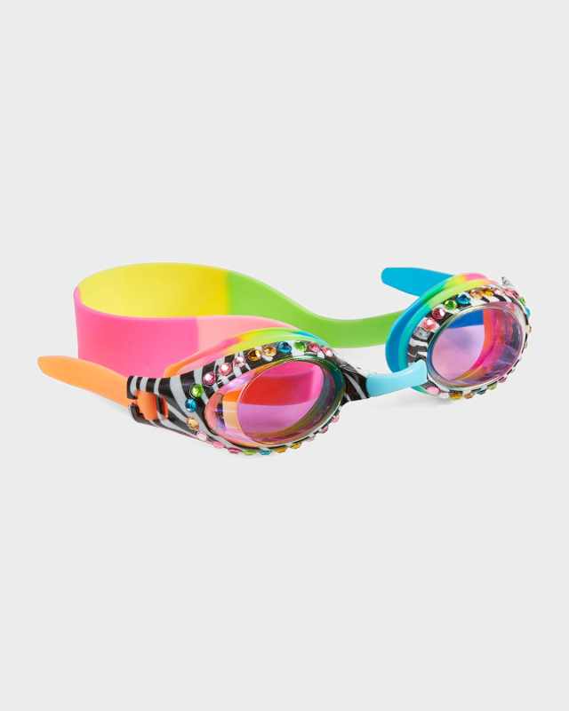 Kid's Zebra-Print Rhinestone Swim Goggles