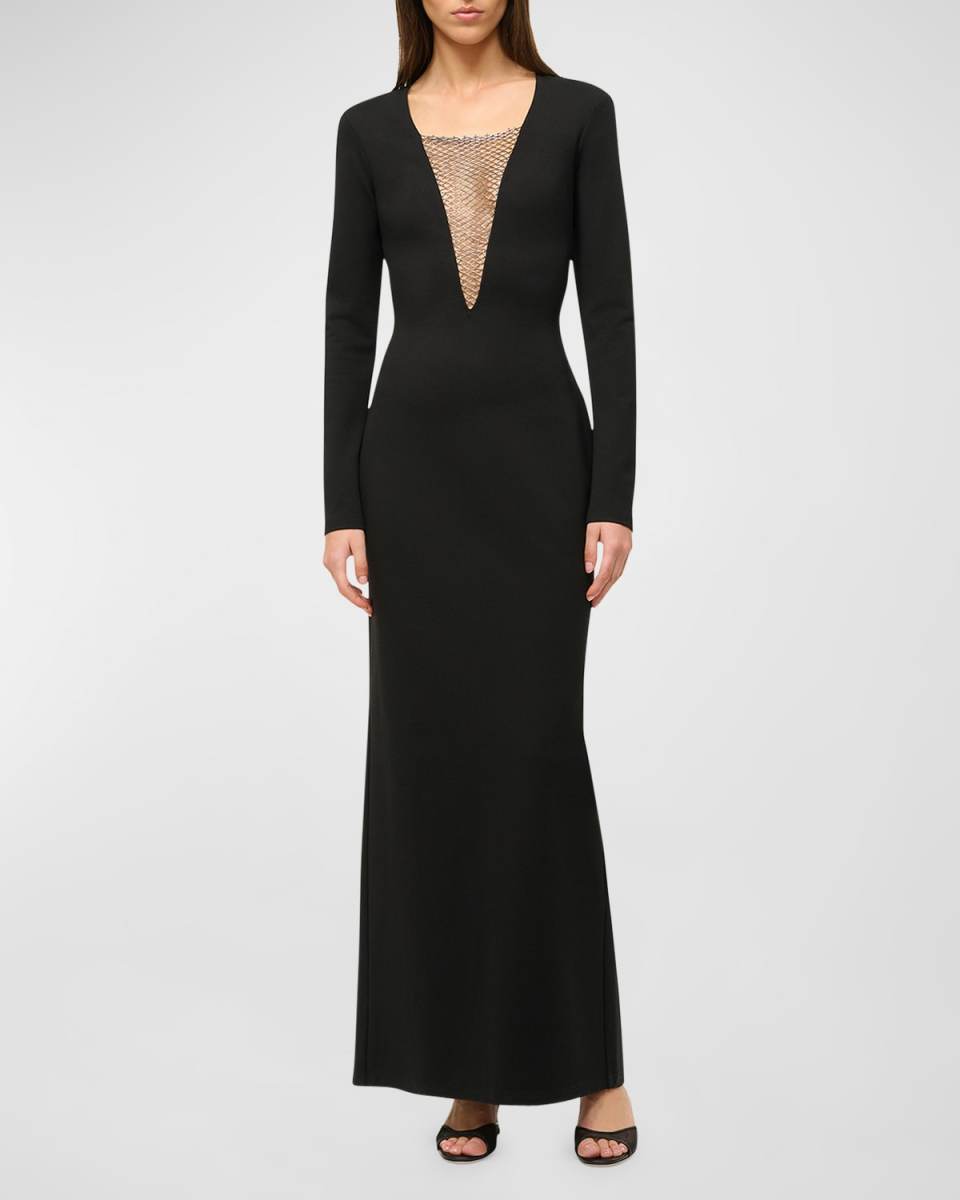 Kris Illusion V-Neck Chain Cutout Maxi Dress