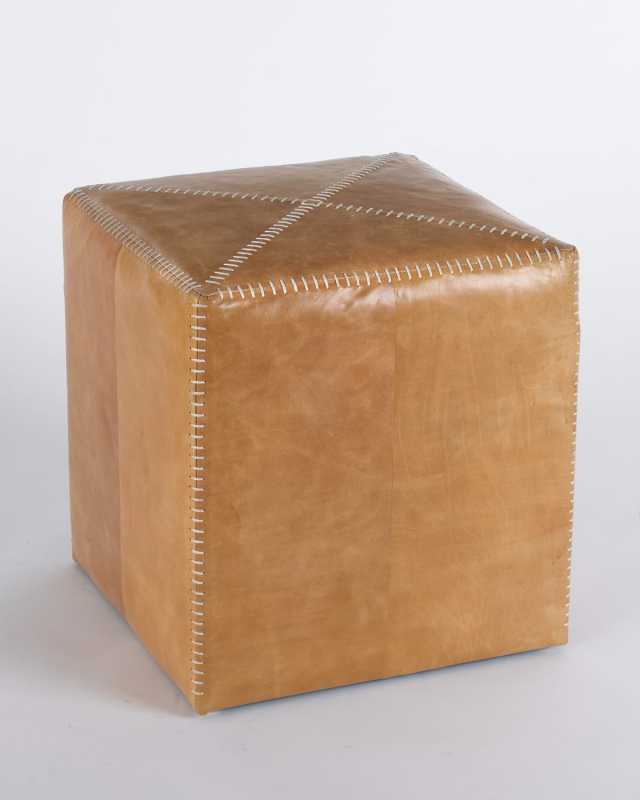 Small Buff Leather Ottoman