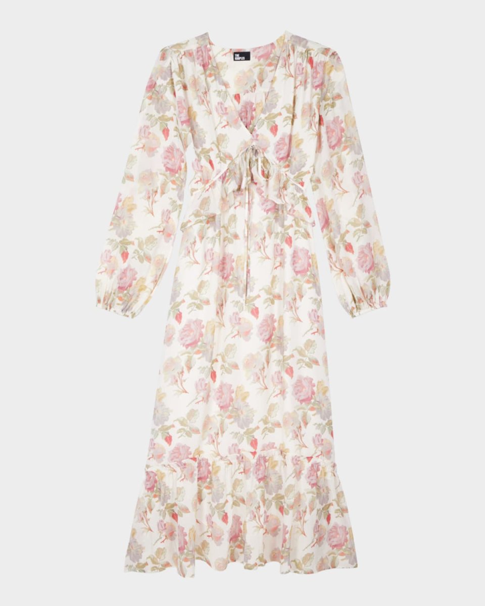 Floral Silk Long-Sleeve Maxi Dress