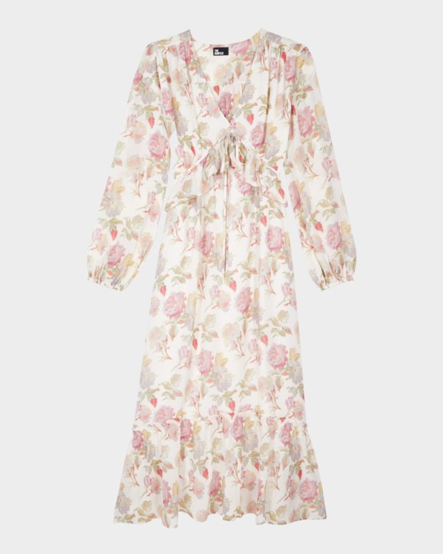 Floral Silk Long-Sleeve Maxi Dress